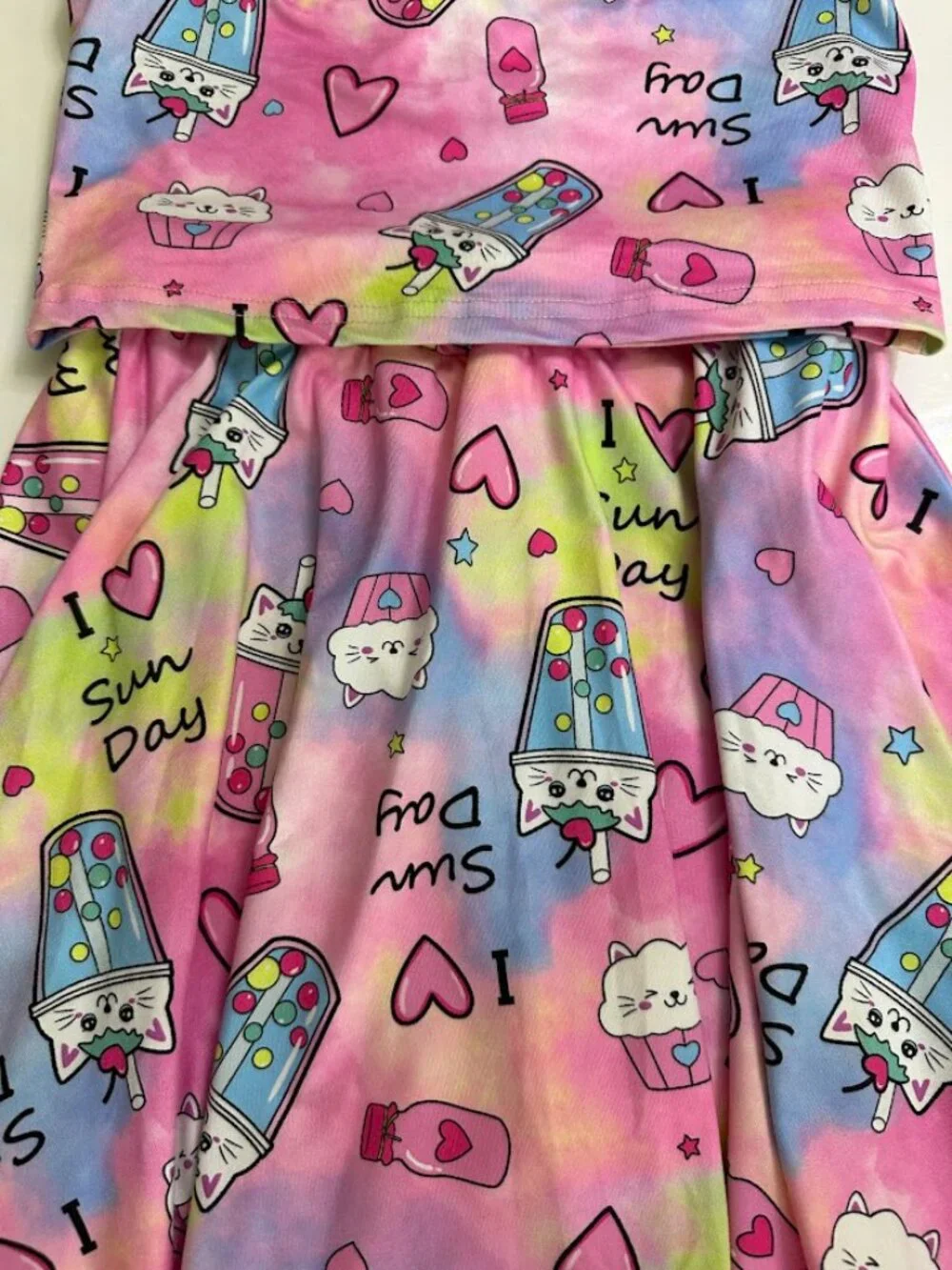 SHEIN Girls 2 Piece Skirt Set 9Y Pink Ice Cream Crop Top Matching Outfit